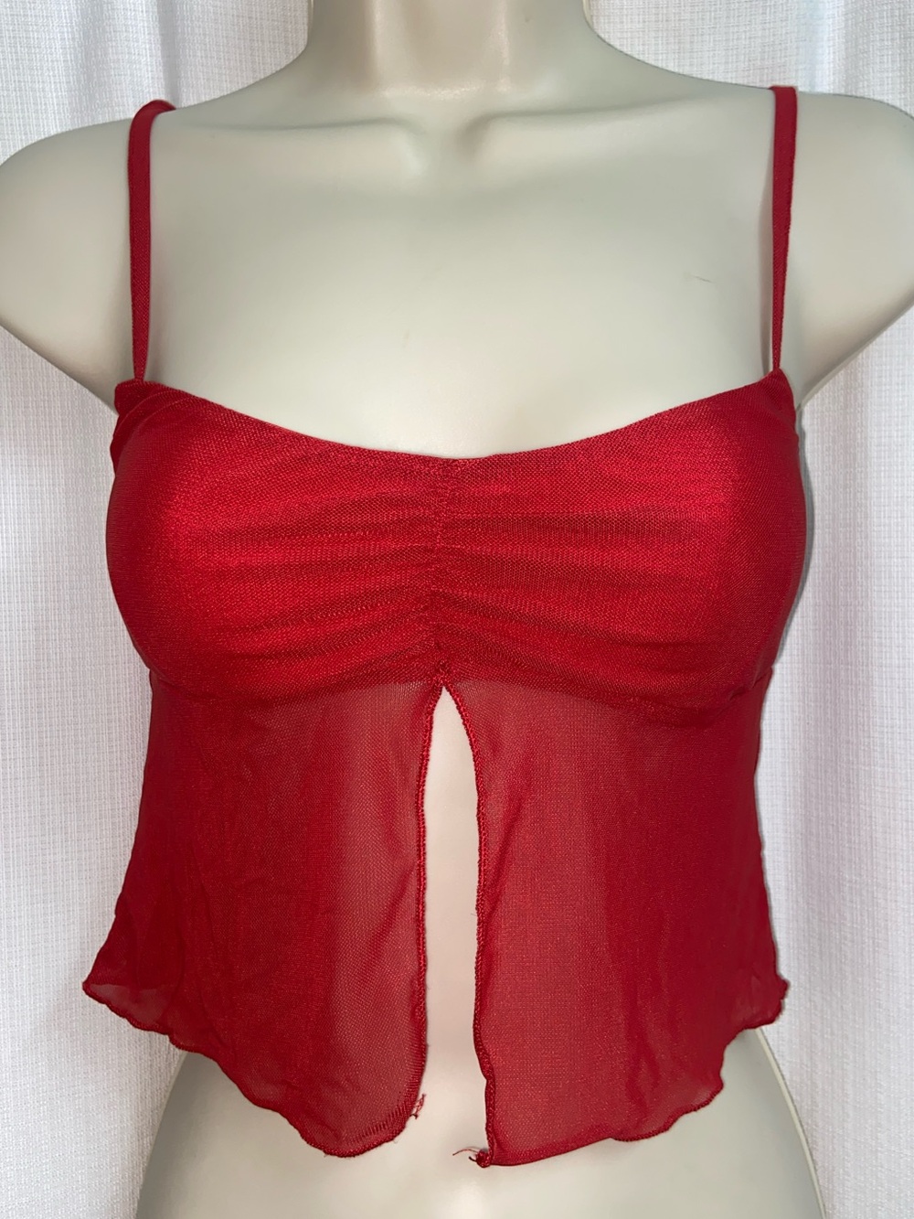 Princess Polly Red Sheer Spaghetti Strap Split Hem Cropped Camisole